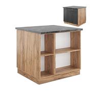 Vicco Îlot de Cuisine Fame-Line, Anthracite Campagne/Chêne doré, 90cm avec tiroir, sans PT, Compatible avec d'autres modules de la série Fame-Line