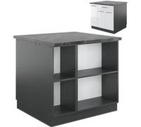 Vicco Îlot de cuisine Fame-Line, Blanc brillant/Anthracite, 90cm avec tiroir, sans PT Blanc brillant/Anthracite