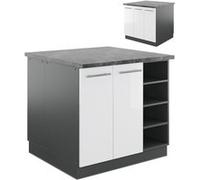 Vicco Îlot de cuisine Fame-Line, Blanc brillant/Anthracite, 90cm sans PT Blanc brillant/Anthracite G