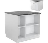 Vicco Îlot de cuisine Fame-Line, blanc brillant/blanc, 90cm avec tiroir, sans PT blanc brillant/blanc