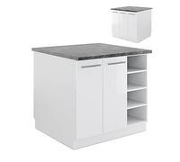 Vicco Îlot de Cuisine Fame-Line, Blanc Brillant/Blanc, 90cm sans PT, pour Une Extension Flexible avec d'autres modules de Cuisine