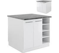 Vicco Îlot de cuisine Fame-Line, blanc brillant/blanc, 90cm sans PT blanc brillant/blanc G