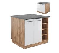 Vicco Îlot de Cuisine Fame-Line, Blanc Brillant/Chêne doré, 90cm
