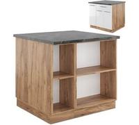 Vicco Îlot de cuisine Fame-Line, Blanc brillant/Chêne doré, 90cm avec tiroir, sans PT Blanc brillant/Chêne doré