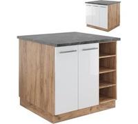 Vicco Îlot de cuisine Fame-Line, Blanc brillant/Chêne doré, 90cm sans PT Blanc brillant/Chêne doré G