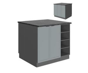 Vicco Îlot de Cuisine Fame-Line, Bleu Clair-Gris, 90cm | Façade en MDF · 6 Tablettes · Pieds réglables en hauteur · Poignées en métal · Fermeture douce