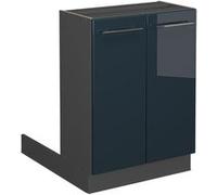 Vicco Îlot de cuisine Fame-Line, 60 cm sans plan de travail, Bleu foncé brillant/Anthracite