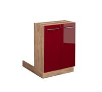 Vicco Îlot de Cuisine Fame-Line, Bordeaux Haute Brillance, 60cm | Façade en MDF · 1 Tablette · Pieds réglables en hauteur · Poignées en métal · Fermeture douce