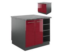 Vicco Îlot de cuisine Fame-Line, Bordeaux haute brillance/anthracite, 90 cm sans plan de travail