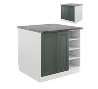 Vicco Îlot de Cuisine Fame-Line, Vert-Or Landhaus/Blanc, 90cm | Façade en MDF · 6 Tablettes · Pieds réglables en hauteur · Poignées en métal · Fermeture douce