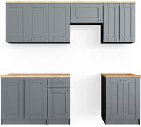 Vicco Ligne de cuisine Bergamo, 240cm , PT Goldkraft, Gris/Chêne de force doré