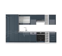 Vicco Ligne de Cuisine Fame-Line, Bleu foncé Brillant, 355cm sans PT, adapté à Une Extension individuelle avec des modules supplémentaires