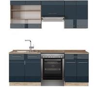 Vicco Ligne de cuisine Fame-Line, bleu foncé brillant/chêne doré, 200cm sans PT bleu foncé brillant/chêne doré G