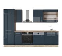 Vicco Ligne de cuisine Fame-Line, bleu foncé brillant/chêne doré, 300cm sans PT bleu foncé brillant/chêne doré G