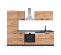 Vicco Ligne de Cuisine Optima, Chêne doré/Anthracite, 270cm sans Plan de Travail, avec Armoire Haute, adapté à Une Disposition et Une Extension personnalisées