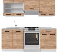 Vicco Ligne de cuisine R-Line, 200cm PT Anthracite, Chêne doré/blanc/Blanc