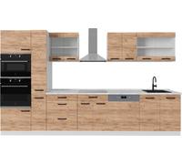 Vicco Ligne de cuisine R-Line, 350cm PT Anthracite, Chêne doré/blanc/Blanc