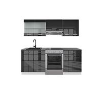 Vicco Ligne de Cuisine R-Line, Anthracite Brillant/Blanc, 200cm | 5 Modules · Pieds réglables en hauteur · Sans plan de travail · Façades robustes · Avec armoire vitrée