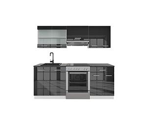 Vicco Ligne de Cuisine R-Line, Anthracite Brillant/Blanc, 200cm | 5 Modules · Pieds réglables en hauteur · Sans plan de travail · Façades robustes · Avec armoire vitrée