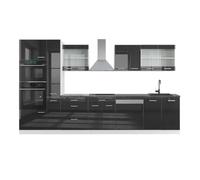 Vicco Ligne de Cuisine R-Line, Anthracite Brillant/Blanc, 350cm | 9 Modules · Pieds réglables en hauteur · Plan de travail in açades robustes · Avec armoire four/micro-ondes