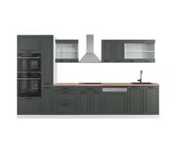 Vicco Ligne de Cuisine R-Line Anthracite Maison de Campagne/Blanc 350cm | 9 Modules · Pieds réglables en hauteur · Plan de travail in açades en MDF · Avec armoire four/micro-ondes