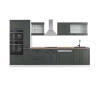 Vicco Ligne de Cuisine R-Line, Anthracite Maison de Campagne/Blanc, 350cm avec Armoire Haute, PT Chêne, adapté à Une Disposition et Une Extension personnalisées