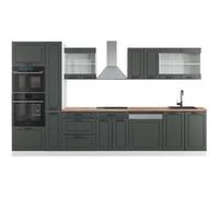 Ligne de cuisine R-Line, 350 cm avec armoire haute, PT Chêne, Anthracite maison de campagne/blanc, Vicco