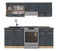 Vicco Ligne de cuisine R-Line, Béton noir/chêne doré, 200cm PT Anthracite Béton noir/chêne doré G
