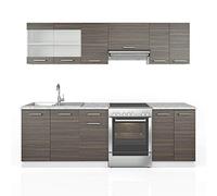 Vicco Ligne de Cuisine R-Line, Gris Noble/Blanc 240 cm | PT Marbre, combinable de manière flexible avec des éléments modulaires