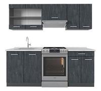 Ligne de cuisine R-Line, 200 cm PT Marbre, Noir Béton/Anthracite, Vicco