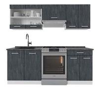Vicco Ligne de cuisine R-Line, noir béton/blanc, 200cm PT Anthracite noir béton/blanc G