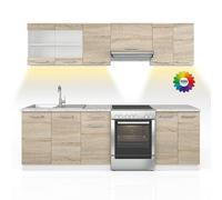 Vicco Ligne de Cuisine R-Line, Sonoma/Blanc 240 cm | PT Marbre avec bande LED, combinable de manière flexible avec des éléments modulaires