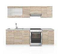 Vicco Ligne de Cuisine R-Line, Sonoma/Blanc 240 cm | PT Marbre, combinable de manière flexible avec des éléments modulaires