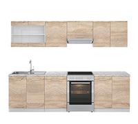 Vicco Ligne de Cuisine R-Line, Sonoma/Blanc 270 cm | PT Marbre, avec modules réglables et pieds à hauteur ajustable