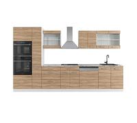 Vicco Ligne de Cuisine R-Line, Sonoma/Blanc, 350cm avec Armoire Haute, PT Marbre, adapté à Une Disposition et Une Extension personnalisées