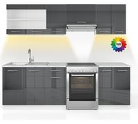 Vicco Ligne de cuisine Raul, 240cm , PT Marbre avec bande LED, Anthracite/Blanc