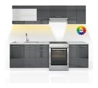 Vicco Ligne de cuisine Raul, Anthracite, 240cm , PT Marbre avec bande LED Anthracite G