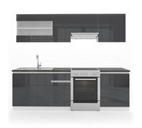Vicco Ligne de Cuisine Raul, Anthracite Brillant/Blanc, 240cm
