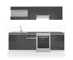 Vicco Ligne de Cuisine Raul, Anthracite Brillant/Blanc, 240cm, AP Noir, avec modules à Position Variable et Pieds réglables en Hauteur