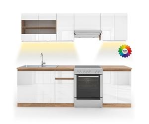 Vicco Ligne de Cuisine Raul, Blanc Brillant/Blanc, 240cm