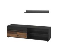 Vicco Lowboard & étagère Berno, Noir/Ancien Style, avec 1 Rabat, adapté au Montage Mural pour téléviseurs jusqu'à 65 Pouces