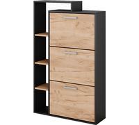 Vicco Meuble à chaussure Orlando, 80x128.3cm avec 3 compartiments, Chêne de force doré/Anthracite