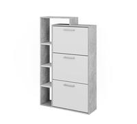 Meuble à chaussure Orlando, 80x128.3cm avec 3 compartiments, Blanc/Béton, Vicco 50016