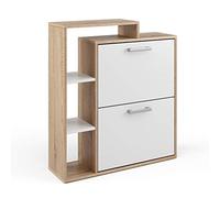 Vicco Meuble à chaussure Orlando, Blanc/Sonoma, 24.5x90cm, avec deux étagères rabattables pour un rangement peu encombrant des chaussures