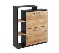 Vicco Meuble à chaussure Orlando, Chêne doré/anthracite, 24.5x90cm | 2 compartiments, avec deux étagères rabattables pour un rangement peu encombrant des chaussures