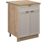 Vicco Meuble bas à tiroirs Fame-Line, 60 cm avec tiroir, PT Chêne, GrisBeige/Chêne de force doré