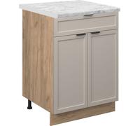 Vicco Meuble bas à tiroirs Fame-Line, 60 cm avec tiroir, PT Marbre, GrisBeige/Chêne de force doré