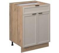Vicco Meuble bas à tiroirs Fame-Line, 60 cm avec tiroir, sans plan de travail, GrisBeige/Chêne de force doré