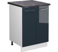 Vicco meuble bas de cuisine Fame-Line, 60 cm , PT Anthracite, Bleu foncé brillant/Blanc