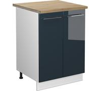 Vicco meuble bas de cuisine Fame-Line, 60 cm , PT Chêne, Bleu foncé brillant/Blanc